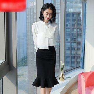 Neck Tie Blouse / Pencil Skirt / Set