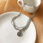 Embossed Pendant Alloy Choker 1pc - Silver - One Size