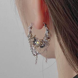Rhinestone Chained Hoop Earring 1 Pair - Gold & Silver - One Size