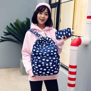Cat Print Backpack With Pouch