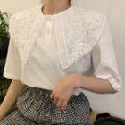 Lace Collar Short-sleeve T-shirt White - One Size