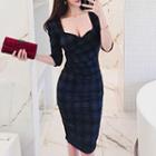 3/4-sleeve Check Sheath Dress