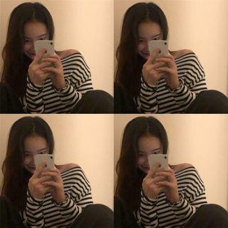 Long-sleeve Off-shoulder Striped T-shirt As Shown In Figure - One Size