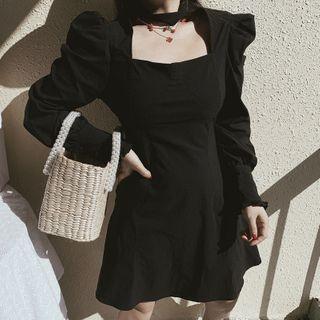 Puff-sleeve Cutout-front Mini Dress