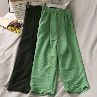 Embossed Elastic-waist Straight-cut Chiffon Pants