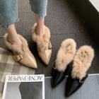 Furry Trim Pointy-toe Chunky-heel Ankle Boots