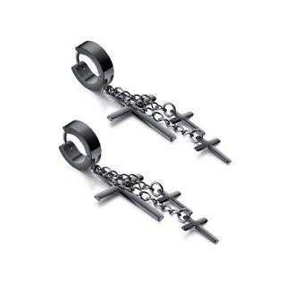 Fashion Classic Plated Black Cross Tassel 316l Stainless Steel Earrings Black - One Size