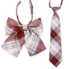 Set: Plaid Ribbon Bow Tie + Necktie Set Of 2 - Bow Tie + Necktie - Purple - One Size