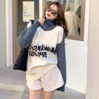 Lettering Two-tone Sweater Dark Gray & Off-white - One Size