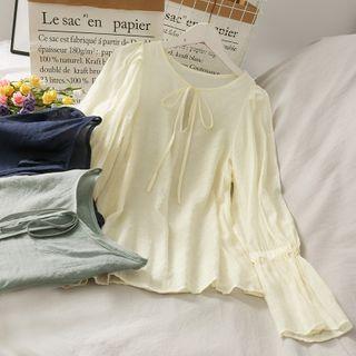 Ribbon-neckline Loose Light Top