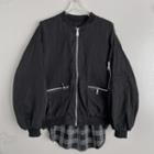 Plaid Panel Zip-up Bomber Jacket Black - One Size