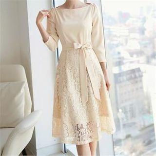 Tie-waist Laced-hem Dress