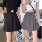 Plain Pleated High-waist Skirt