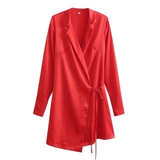 Long-sleeve Asymmetrical Warp Mini Shirt Dress