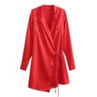 Long-sleeve Asymmetrical Warp Mini Shirt Dress