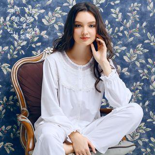 Loungewear Set: Embroidered Long-sleeve Top + Pants