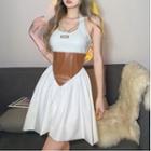 Halter Faux Leather Panel Mini A-line Dress