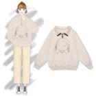 Cartoon Print Zip Placket Pullover
