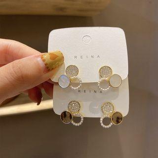 Rhinestone Faux Pearl Disc Alloy Earring