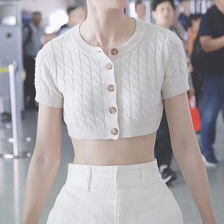 Short-sleeve Crop Cable Knit Top