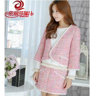 Set: 3/4-sleeve Woolen Jacket + Skirt