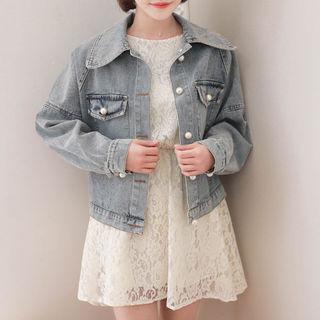 Faux-pearl Buttoned Denim Jacket Light Blue - One Size