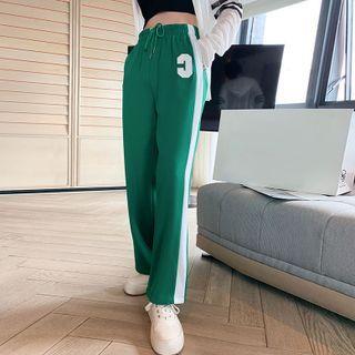 Drawstring Lettering Contrast Trim Wide-leg Pants