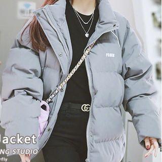 Lettering Print Padded Zip Jacket