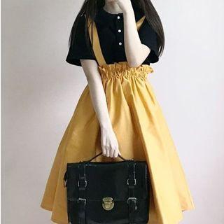 Short-sleeve Blouse / Suspender Midi Skirt