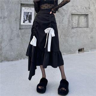 Drawstring Bow Midi A-line Skirt