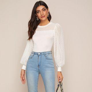 Mesh Sleeve Dot Blouse