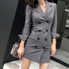 Long-sleeve Double Breasted Striped Mini Dress