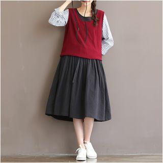 Panel Linen Cotton Long-sleeve Dress
