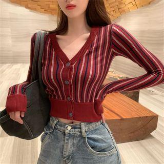 Striped Cardigan Stripe - Dark Red - One Size