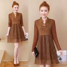 Long Sleeve V-neck Plain Lace Dress