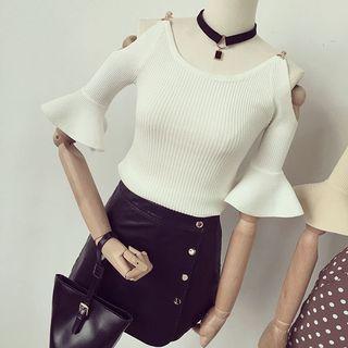 Cutout Shoulder Bell-sleeve Knit Top