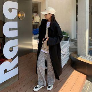 Plain Button-up Long Coat Black - One Size