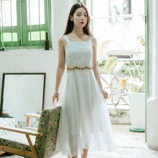 Wide-strap A-line Midi Chiffon Dress