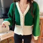 Two Tone Cardigan Green - One Size