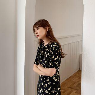 Short-sleeve Long Floral Dress