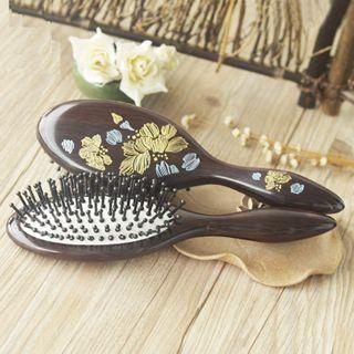 Floral Print Wooden Hair Brush