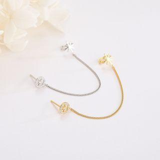 925 Sterling Silver Rhinestone Star Chained Earring