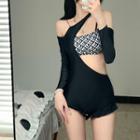 Long-sleeve Off-shoulder Cutout Swimsuit