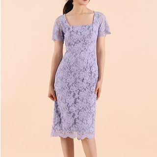 Square Neck Short-sleeve Lace Dress