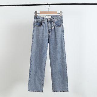 Back-slit Straight Leg Jeans