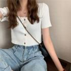 Short-sleeve Button-up Plain Cropped Top