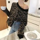 Off-shoulder Leopard Long-sleeve Sweater