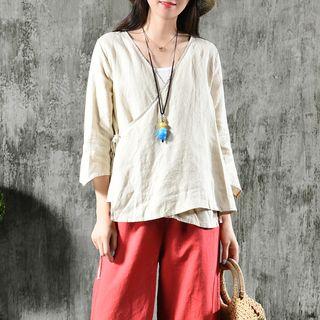 Plain 3/4 Sleeve Wrap Top