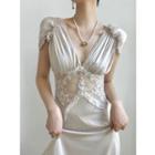 Short-sleeve V-neck Lace Slim-fit Dress