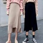 Asymmetric Knit Midi Skirt